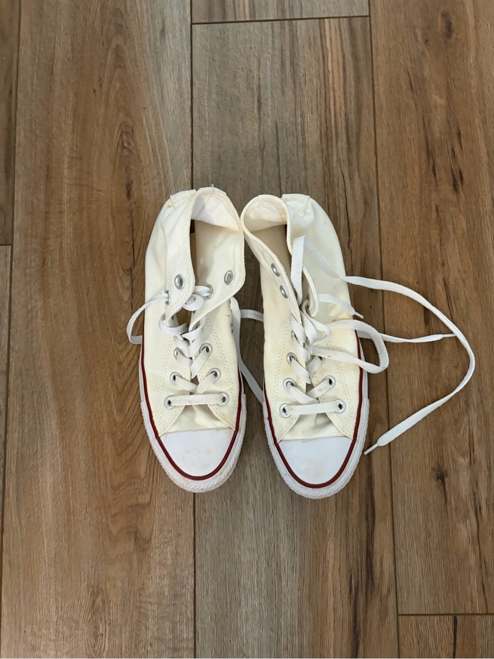 Converse High-Top Sneakers in Off-White with Red Trim - Picture 1 of 4
